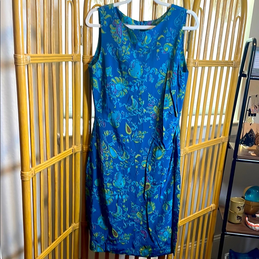 David Warren vintage blue floral silk dress